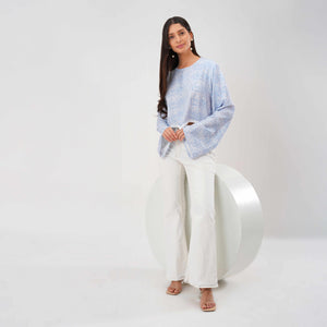 Bloom Bell Sleeve Crop Top (Blue)