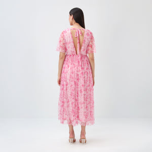 Floral Mesh Maxi Dress (Pink)