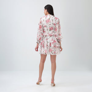 Rosy Bloom ruffle mini Dress