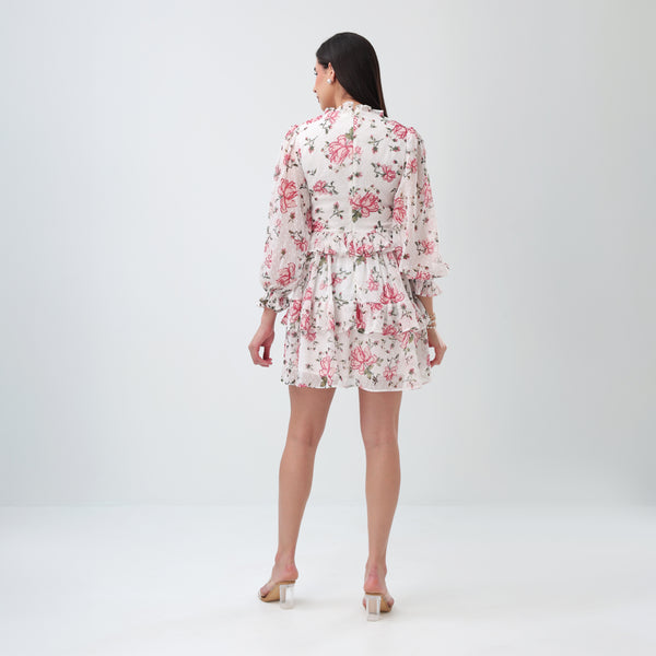 Rosy Bloom ruffle mini Dress