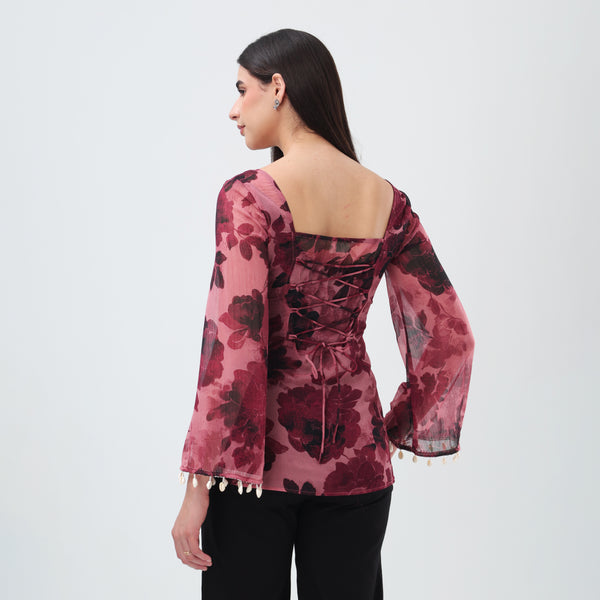 Burgundy floral Short Kurti