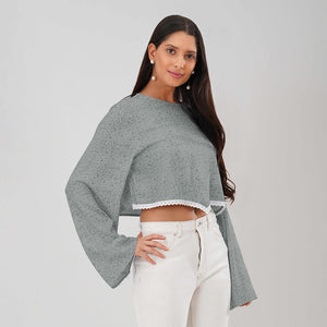 Bloom Bell Sleeve Crop Top (GREY)