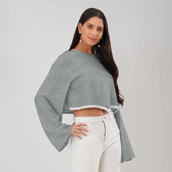 Bloom Bell Sleeve Crop Top (GREY)