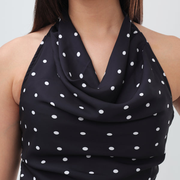 Dotted cowl ruffle Dress