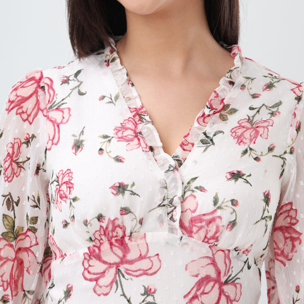 Rosy Bloom ruffle mini Dress