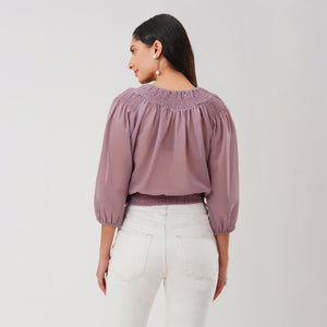 Smocked Neckline Georgette Blouse (Mauve)