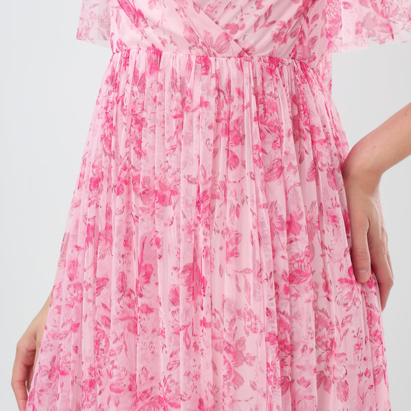 Floral Mesh Maxi Dress (Pink)