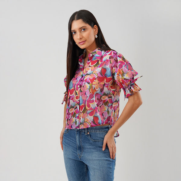 Multicolor Floral Puff Sleeve Shirt