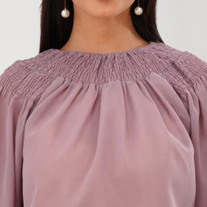 Smocked Neckline Georgette Blouse (Mauve)