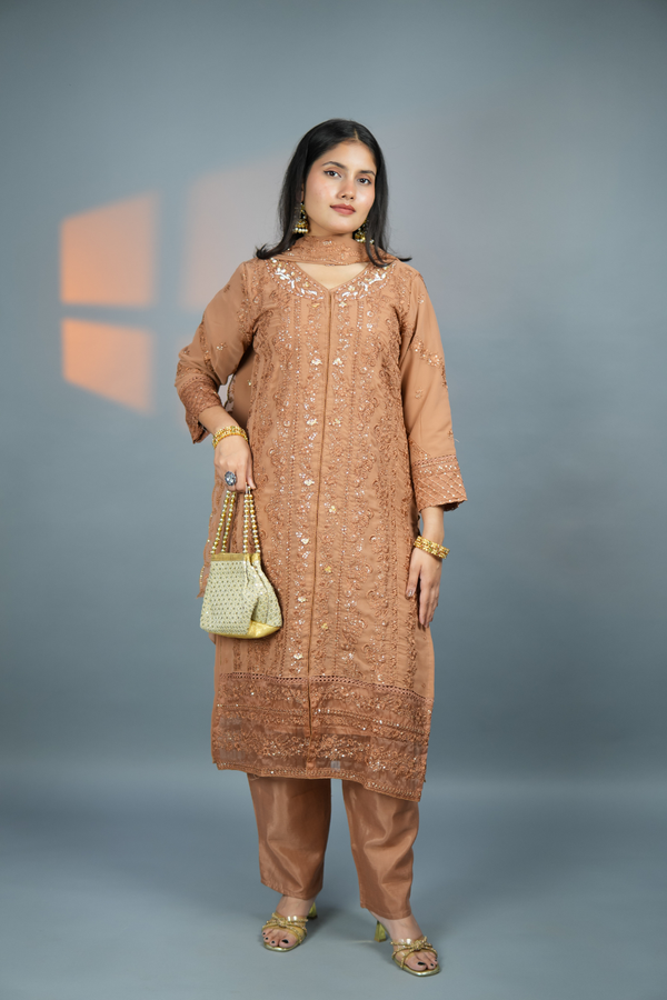 Amber Zari - Hand-Embroidered Chikankari Suit