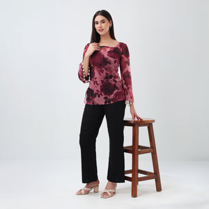Burgundy floral Short Kurti