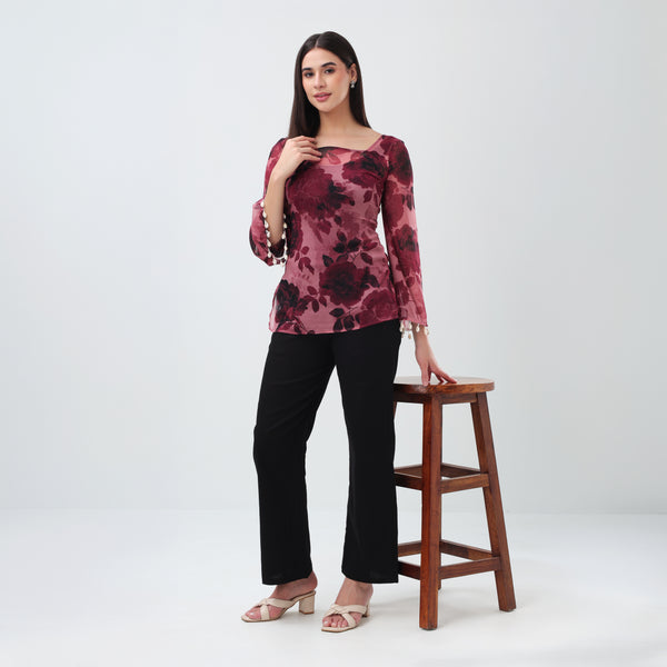 Burgundy floral Short Kurti