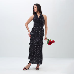 Dotted cowl ruffle Dress