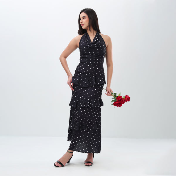 Dotted cowl ruffle Dress