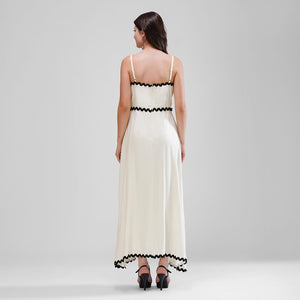 Wave Trim Spaghetti Maxi Dress (White)