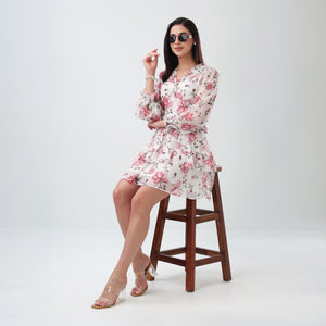 Rosy Bloom ruffle mini Dress