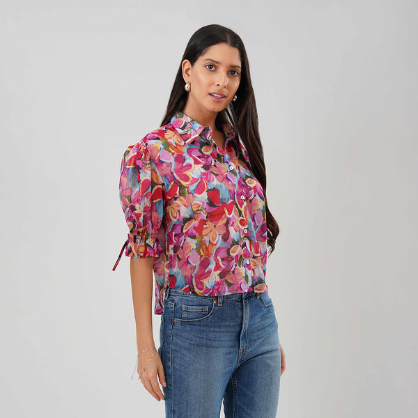 Multicolor Floral Puff Sleeve Shirt