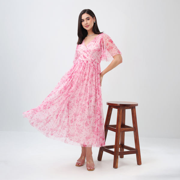 Floral Mesh Maxi Dress (Pink)