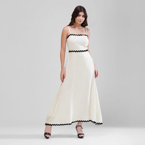 Wave Trim Spaghetti Maxi Dress (White)