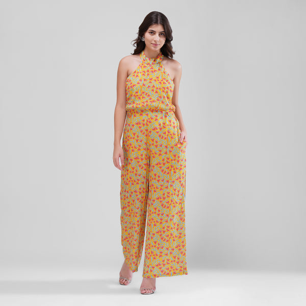 Tropical Vibes Halter Jumpsuit (Mango Mist)