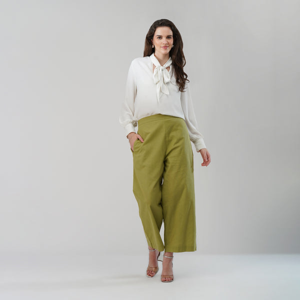 Olive Green Wide-Leg Pants