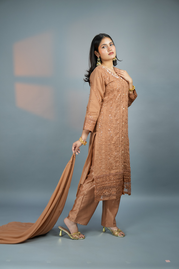 Amber Zari - Hand-Embroidered Chikankari Suit