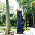 Navy Beaded Floral Handwork Gown
