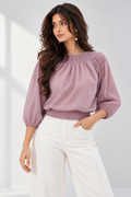 Smocked Neckline Georgette Blouse (Mauve)