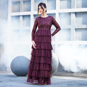Wine Ruffle Elegance Gown