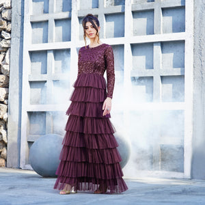 Wine Ruffle Elegance Gown