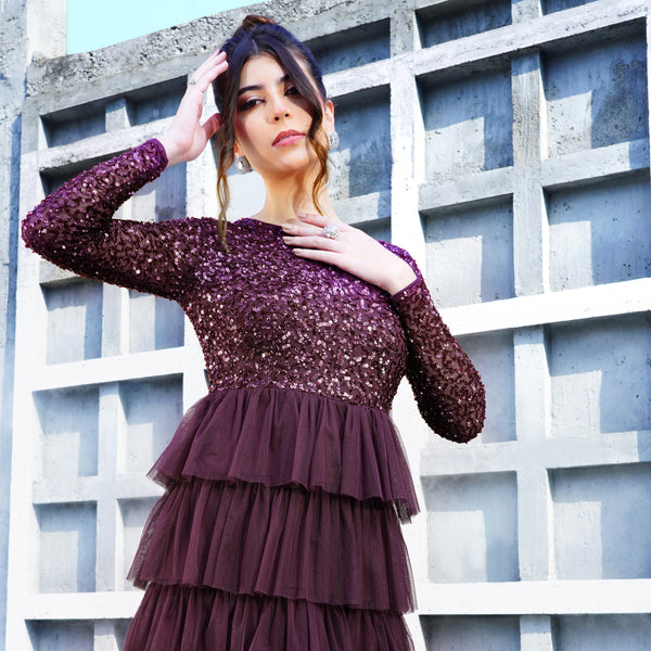 Wine Ruffle Elegance Gown