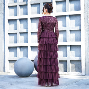 Wine Ruffle Elegance Gown