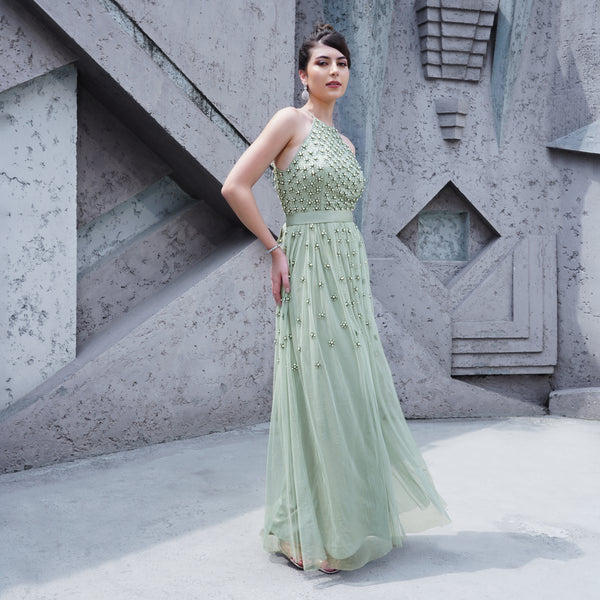 Pastel Blossom Halter Gown