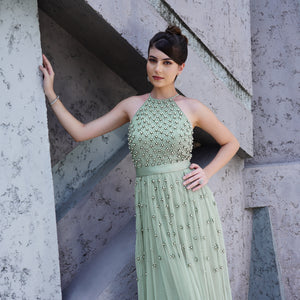 Pastel Blossom Halter Gown