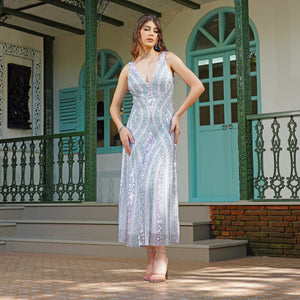 Silver Wave Sequin Glam Gown