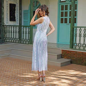 Silver Wave Sequin Glam Gown