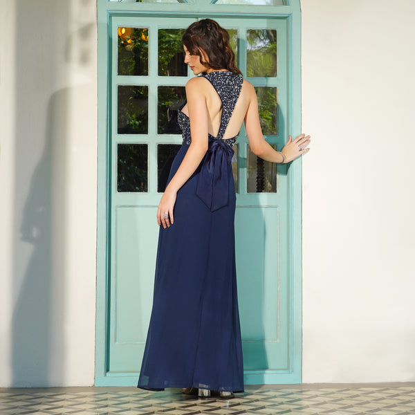 Elegant Navy Blue Evening Gown