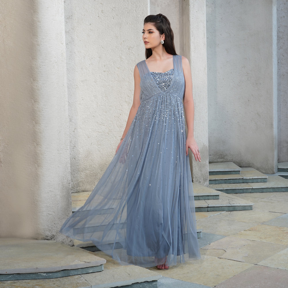 Moonlit Grey Embellished Gown