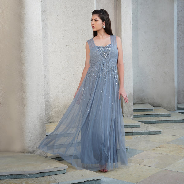 Moonlit Grey Embellished Gown