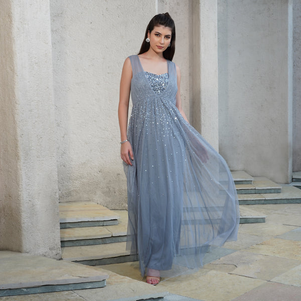 Moonlit Grey Embellished Gown