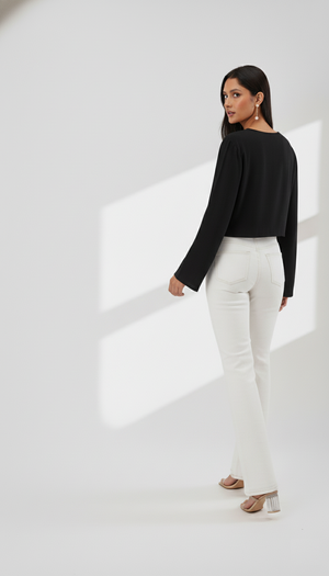 Bloom Bell Sleeve Crop Top (Black)