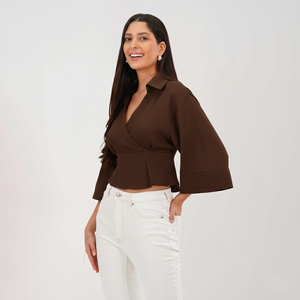 Wrap Crop Top (Brown)
