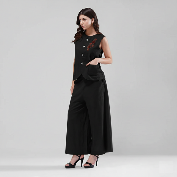 Regal Bloom Co-ord Set (Black)