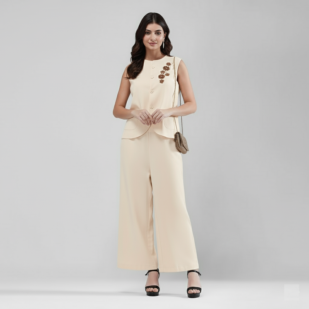 Regal Bloom Co-ord Set (Beige)