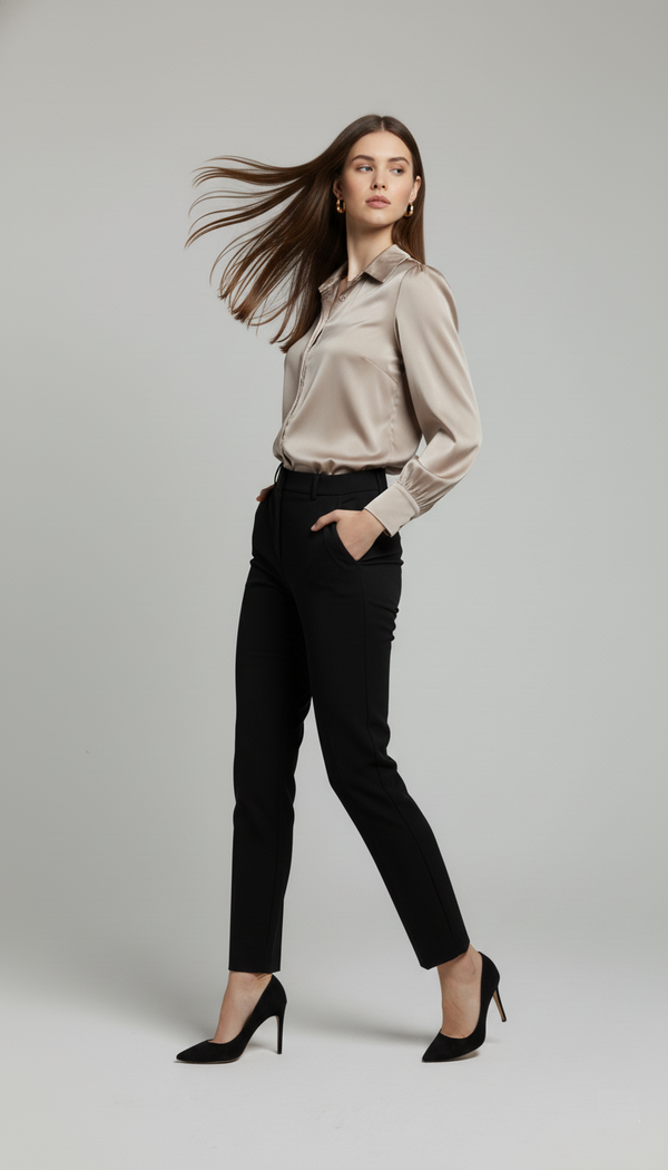 Luxe Satin Classic Shirt (Champagne Beige)