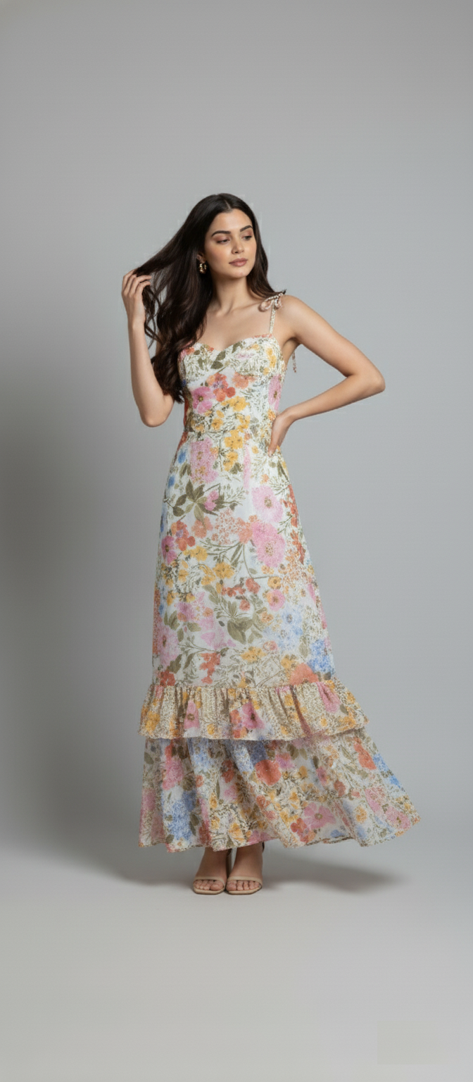 Blossom Layers Maxi Dress (Multi floral)