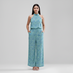 Tropical Vibes Halter Jumpsuit (Blue Mint Floral)
