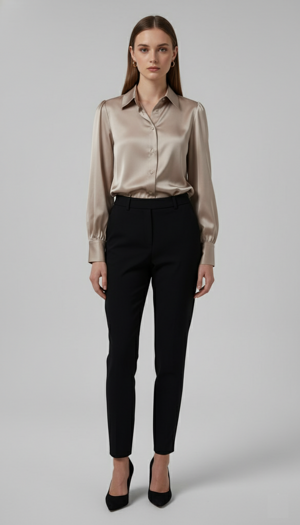 Luxe Satin Classic Shirt (Champagne Beige)