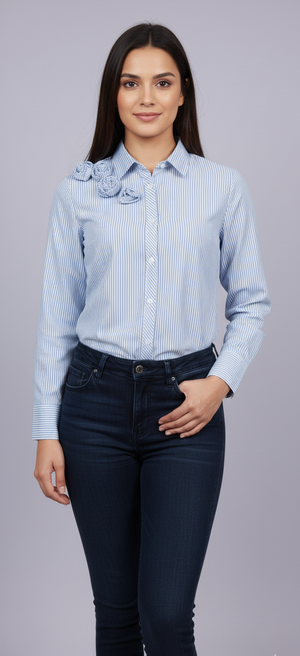 Stripe Floral Shirt (Sky Blue)