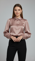 Luxe Satin Classic Shirt (Blush Nude)